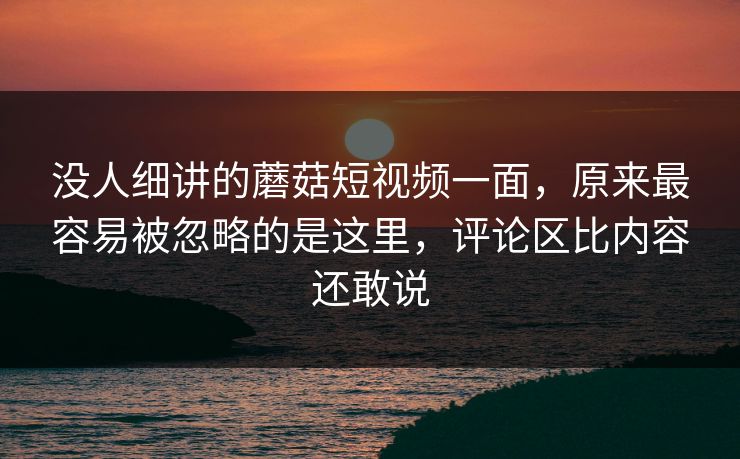 没人细讲的蘑菇短视频一面，原来最容易被忽略的是这里，评论区比内容还敢说