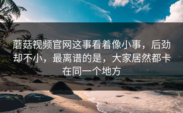 蘑菇视频官网这事看着像小事，后劲却不小，最离谱的是，大家居然都卡在同一个地方