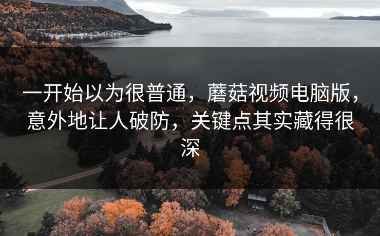 一开始以为很普通，蘑菇视频电脑版，意外地让人破防，关键点其实藏得很深